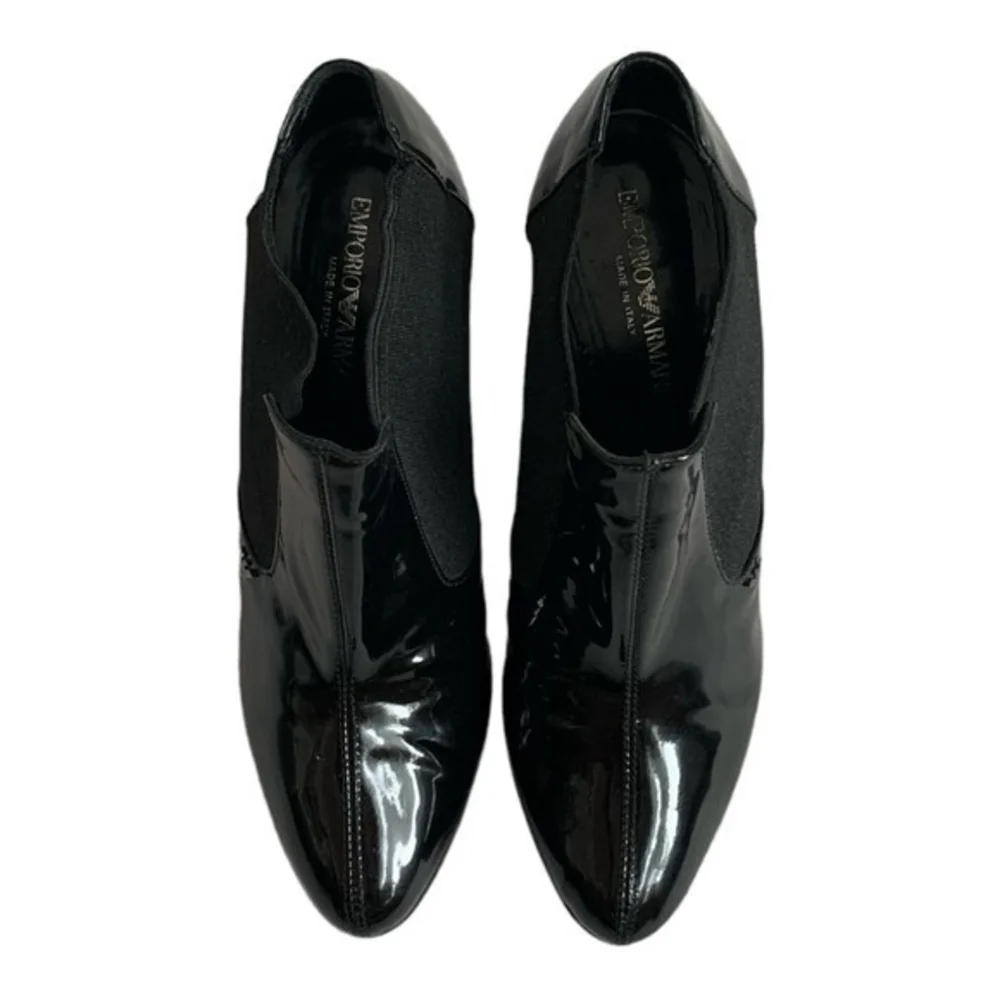EMPORIO ARMANI Black Patent Leather Chelsea Ankle Boots Size 8-8.5